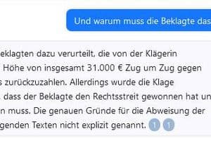 Warum die 31.000 Euro in dem Fall zurückgezahlt werden müssen, kann Chatpdf ebenfalls nicht im Detail beantworten. Sie weiß nur, dass es einen entsprechenden Gerichtsbeschluss gibt.