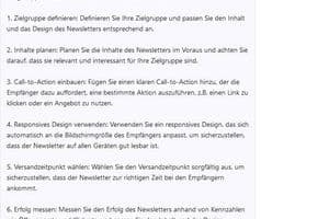 Für den Newsletter-Versand hat die KI folgende Tipps und beruft sich dabei auf die Seiten 36 und 34 der Marketing-Studie.