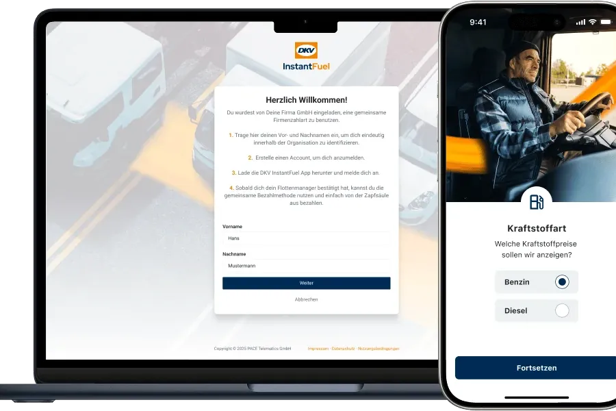 Schritt 3: Die Fahrer bestätigen die Einladung, laden die App herunter und können direkt lostanken.