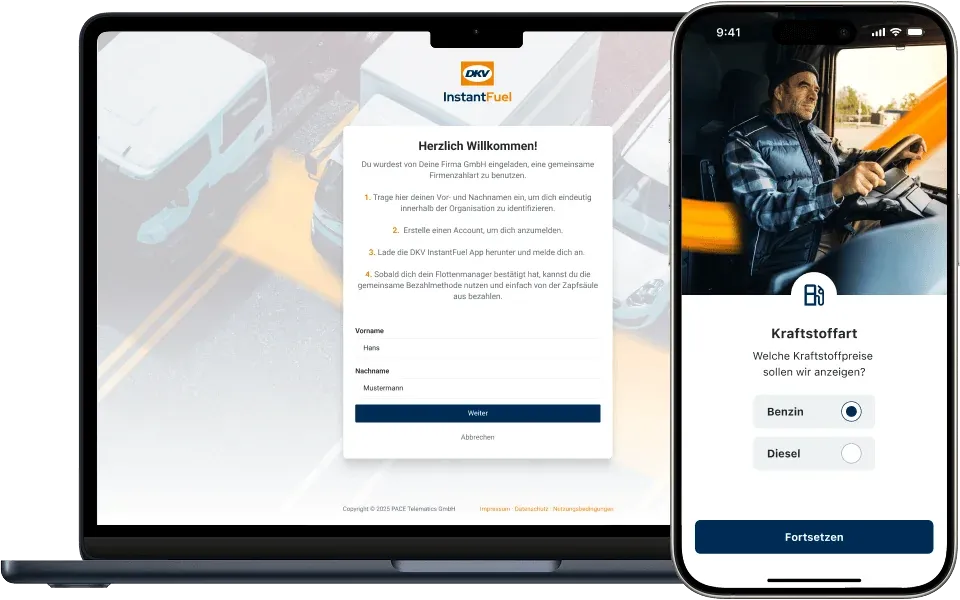 Schritt 3: Die Fahrer bestätigen die Einladung, laden die App herunter und können direkt lostanken.