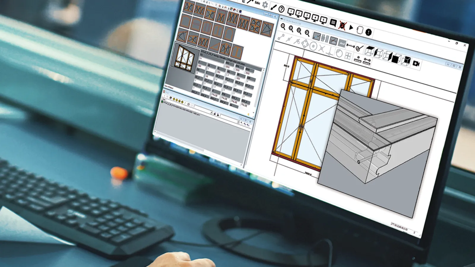 Ein Computer auf dem die Windoor-Studio control 3D Software von CAD Line.
