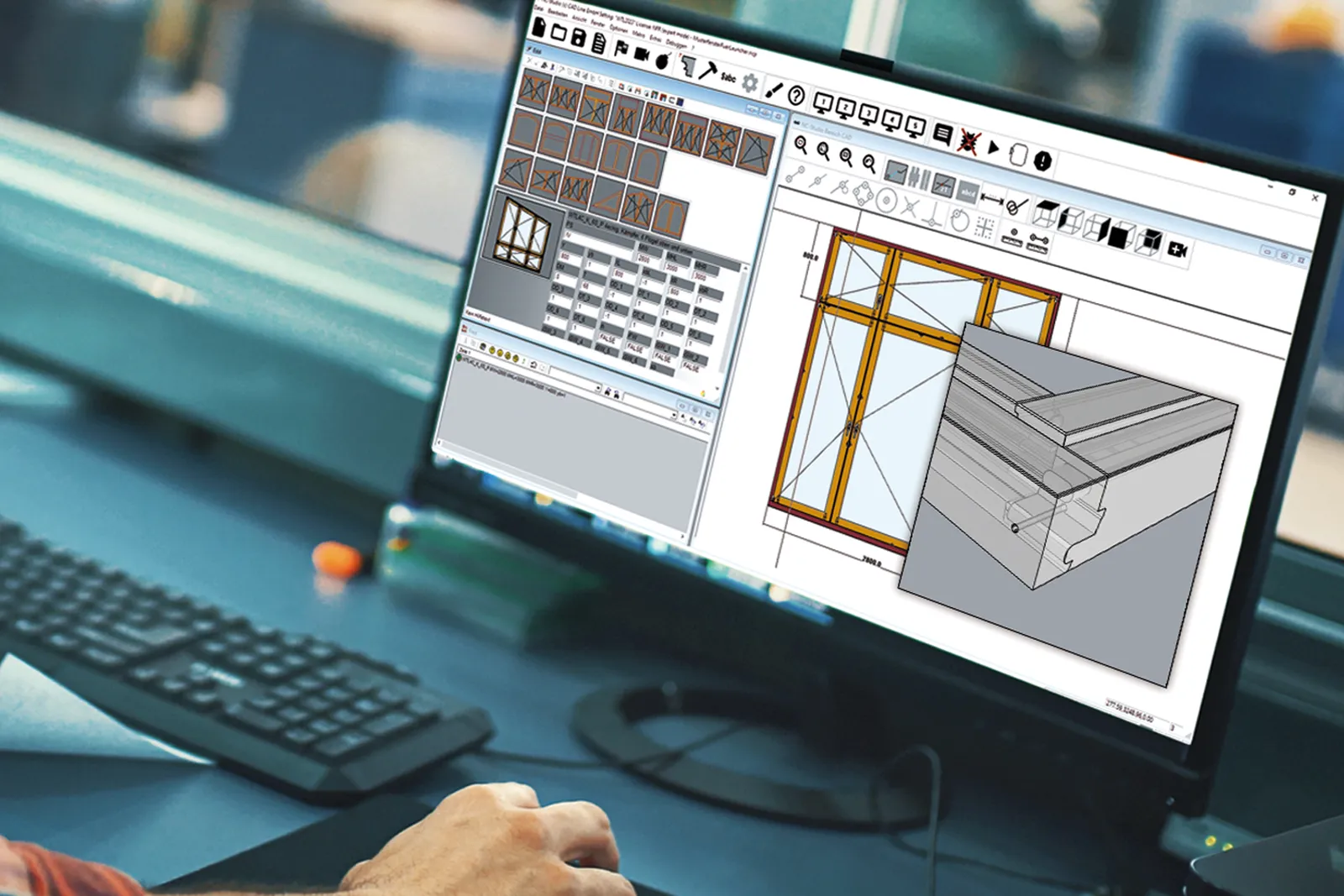 Ein Computer auf dem die Windoor-Studio control 3D Software von CAD Line.