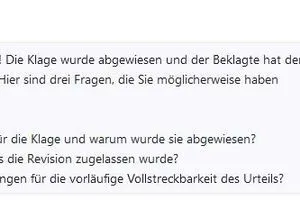 Auch bei dem juristischen Text schreibt Chatpdf innerhalb von wenigen Sekunden eine kurze Zusammenfassung.