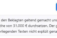 Screenshot vom Chat: Die KI weiß zudem, dass es in dem Fall um 31.000 Euro ging. Der genaue Grund werde im Text aber nicht genannt, so das Tool.