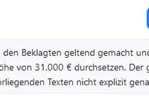 Die KI weiß zudem, dass es in dem Fall um 31.000 Euro ging. Der genaue Grund werde im Text aber nicht genannt, so das Tool.