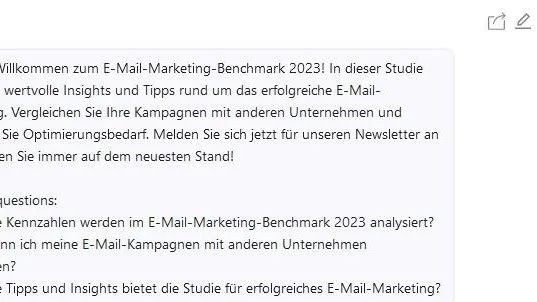 Screenshot der Chatpdf-Zusammenfassung der Marketing-Studie im Chat.