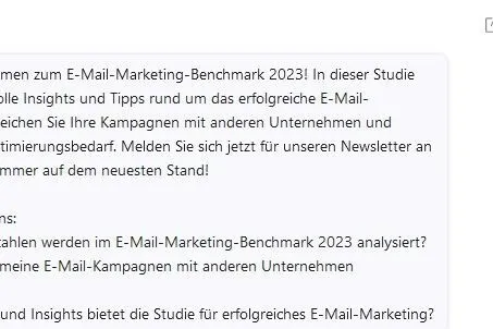 Screenshot der Chatpdf-Zusammenfassung der Marketing-Studie im Chat.