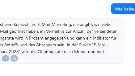 Screenshot vom Chat: Chatpdf kann die einzelnen Kennzahlen wie zum Beispiel Öffungsrate oder ….