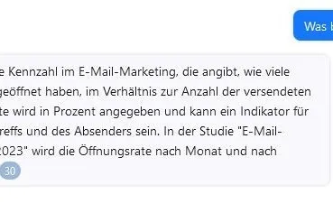 Screenshot vom Chat: Chatpdf kann die einzelnen Kennzahlen wie zum Beispiel Öffungsrate oder ….