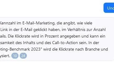 Screenshot vom Chat: Chatpdf kann die Klickrate auf Grundlage der Studie auch problemlos erläutern.