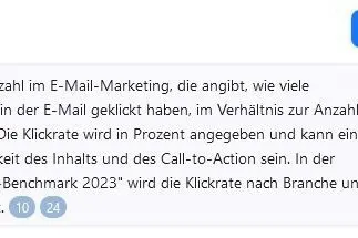 Screenshot vom Chat: Chatpdf kann die Klickrate auf Grundlage der Studie auch problemlos erläutern.