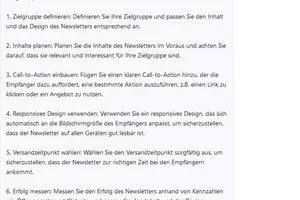 Für den Newsletter-Versand hat die KI folgende Tipps und beruft sich dabei auf die Seiten 36 und 34 der Marketing-Studie.
