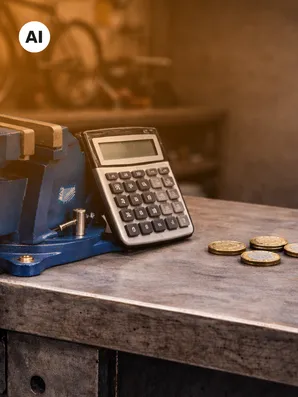 Taschenrechner auf Werkbank