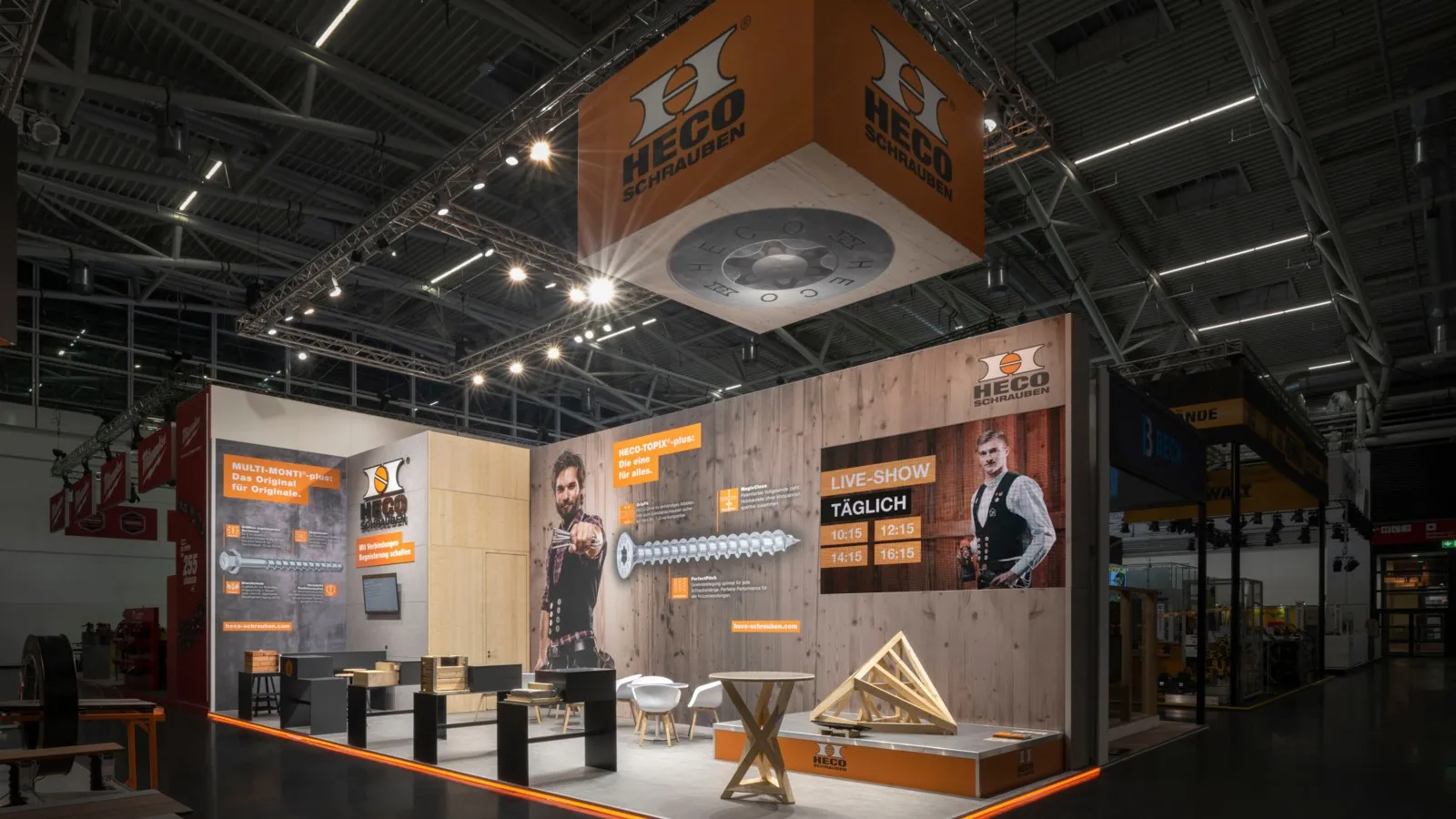 Am Heco-Messestand können Interessierte die Befestigungslösungen für den konstruktiven Holzbau hautnah erleben und testen.