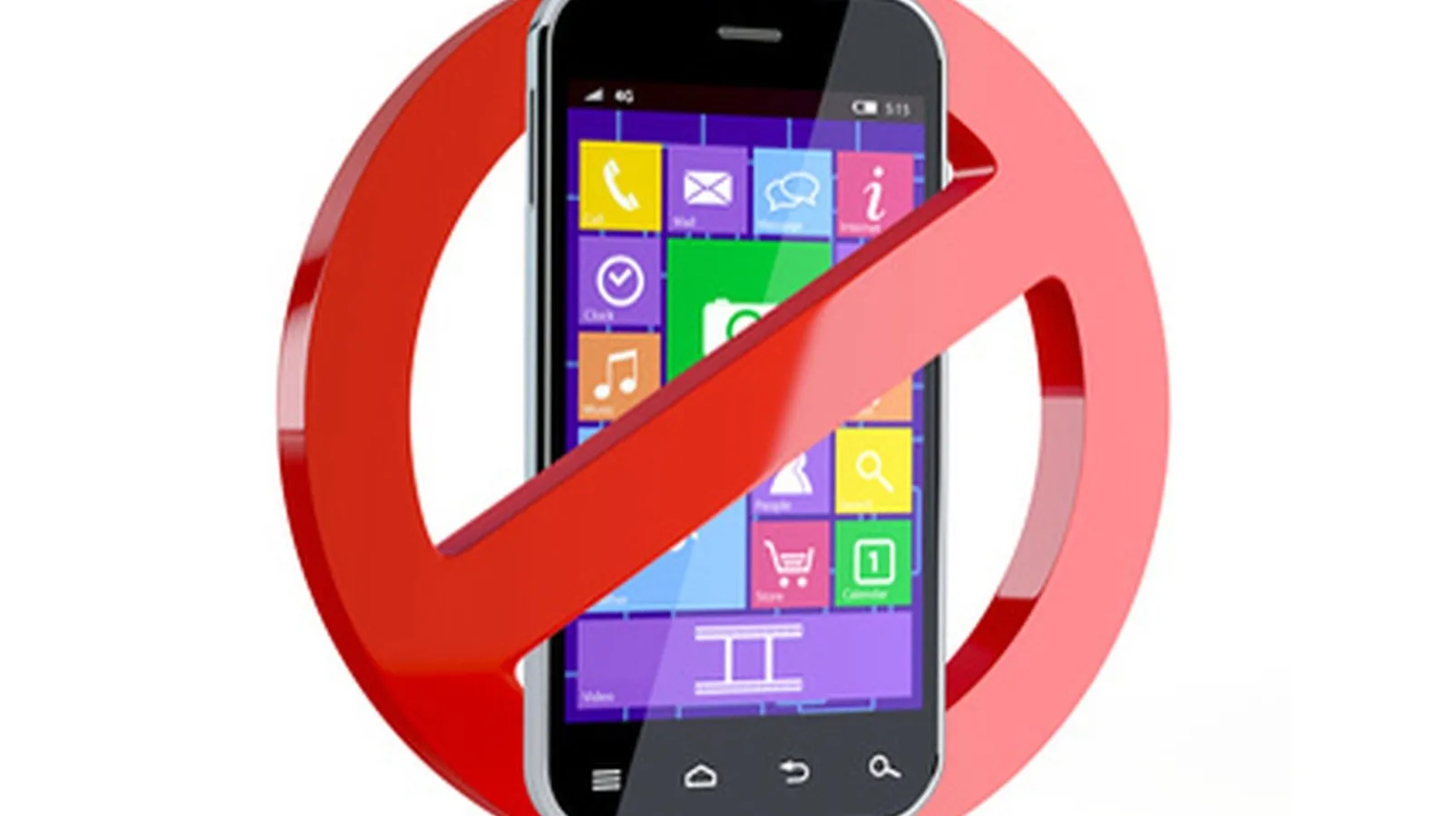 Ein illustriertes Smartphone in einem roten Verbotsymbol.