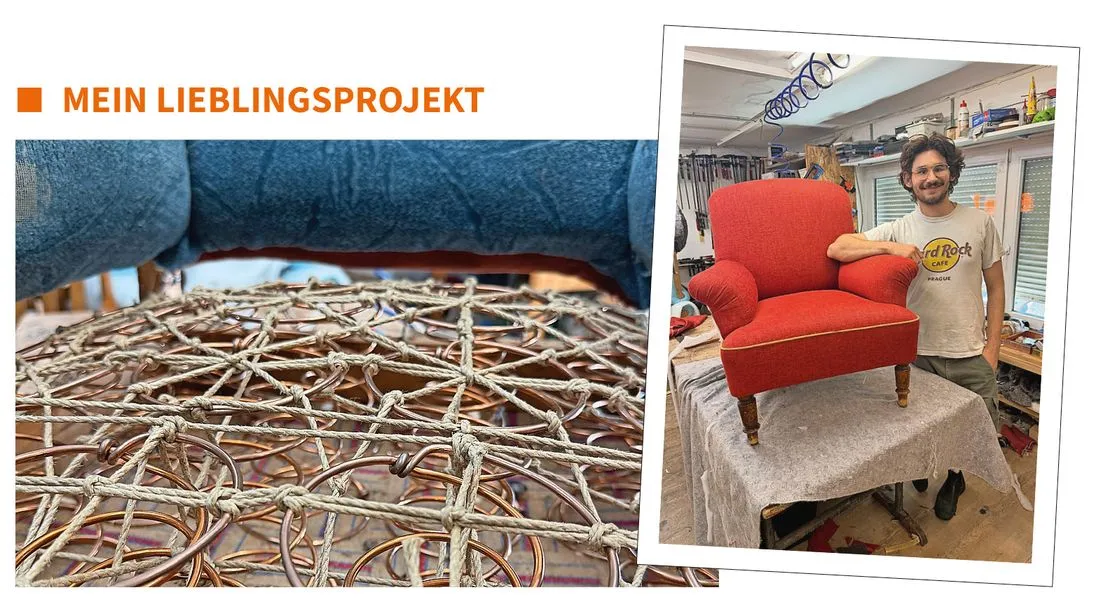 Federschnürung Sofa in der Polsterei Kraftschik