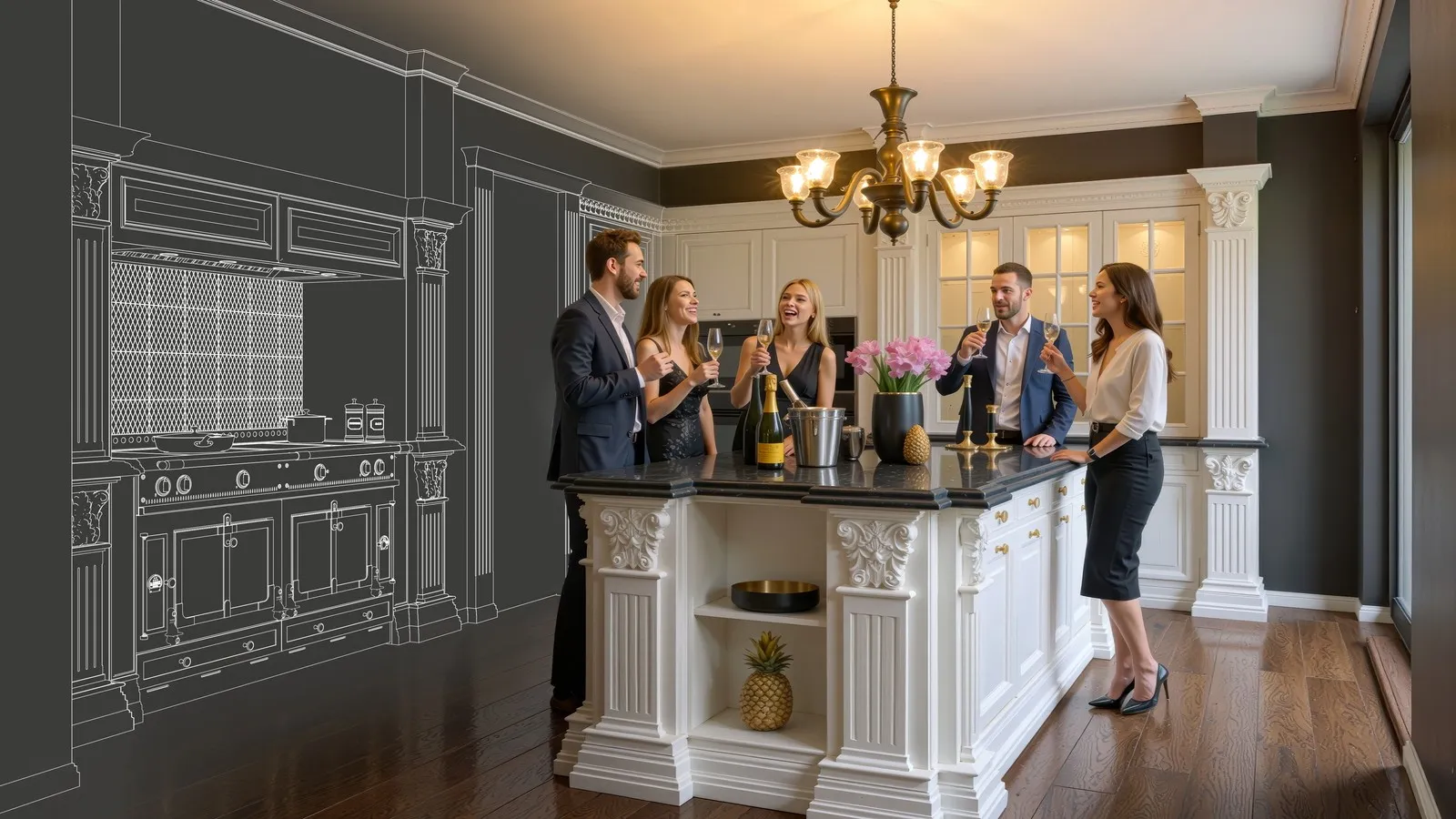 Screenshot einer KI-generierten Küche im CAD-Programm von Pytha.
