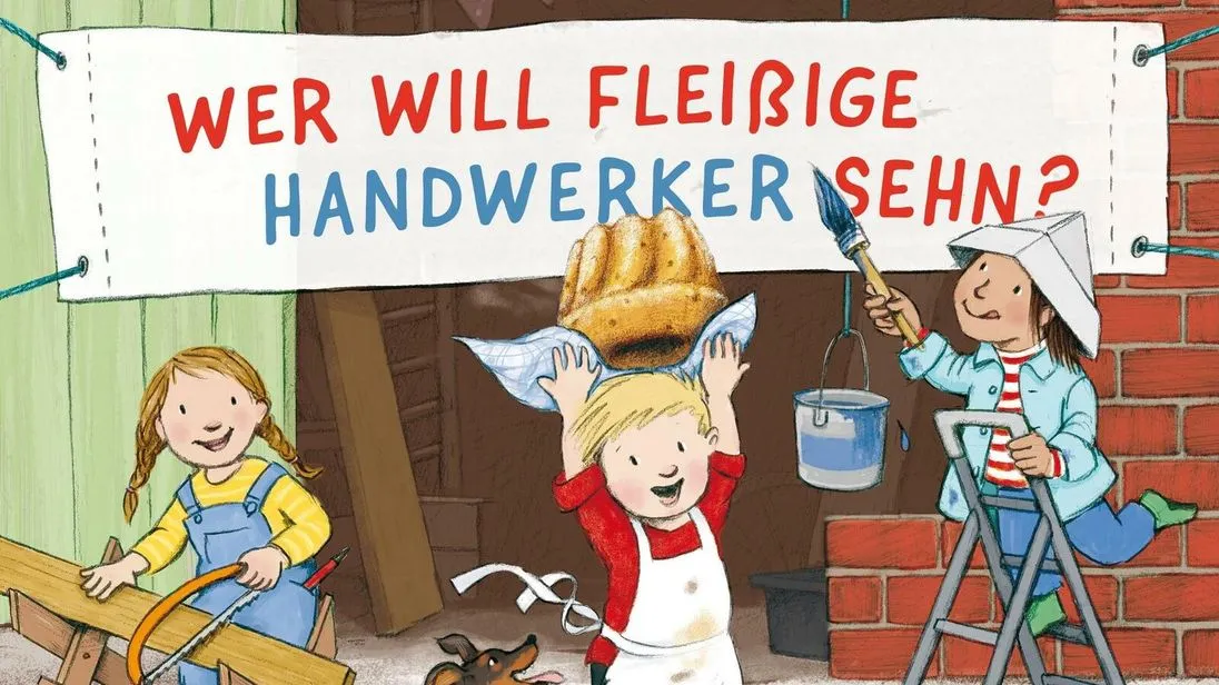 Die Kinder- und Jugendbuchillustratorin Katharina Bußhoff hat das Buch bebildert. Kinder sehen im Buch, welche typischen Tätigkeiten Handwerker wie zum Beispiel Maurer in ihrem Arbeitsalltag ausführen.