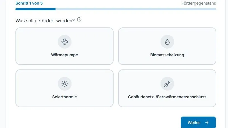Schritt 1 beim Förderrechner des ZVSHK zur neuen BEG-Förderung