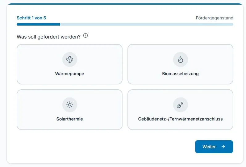 Schritt 1 beim Förderrechner des ZVSHK zur neuen BEG-Förderung