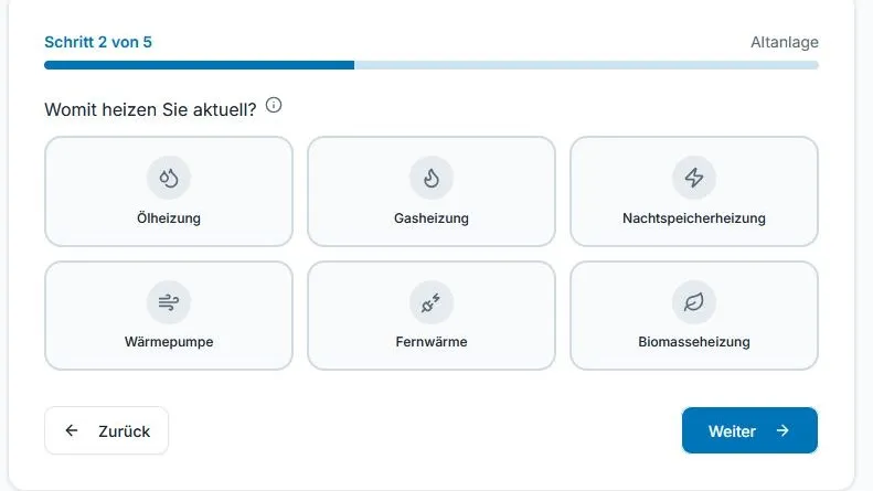 Schritt 2 beim Förderrechner des ZVSHK zur neuen BEG-Förderung