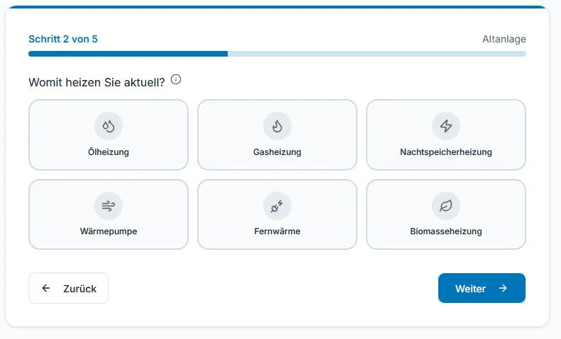 Schritt 2 beim Förderrechner des ZVSHK zur neuen BEG-Förderung