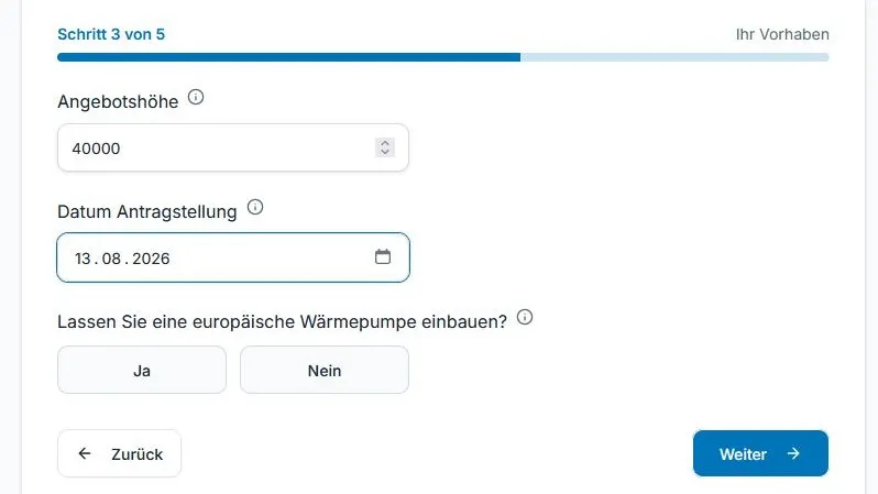 Schritt drei beim Förderrechner des ZVSHK zur neuen BEG-Förderung