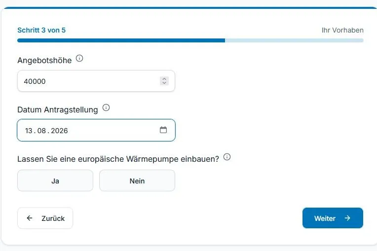 Schritt drei beim Förderrechner des ZVSHK zur neuen BEG-Förderung