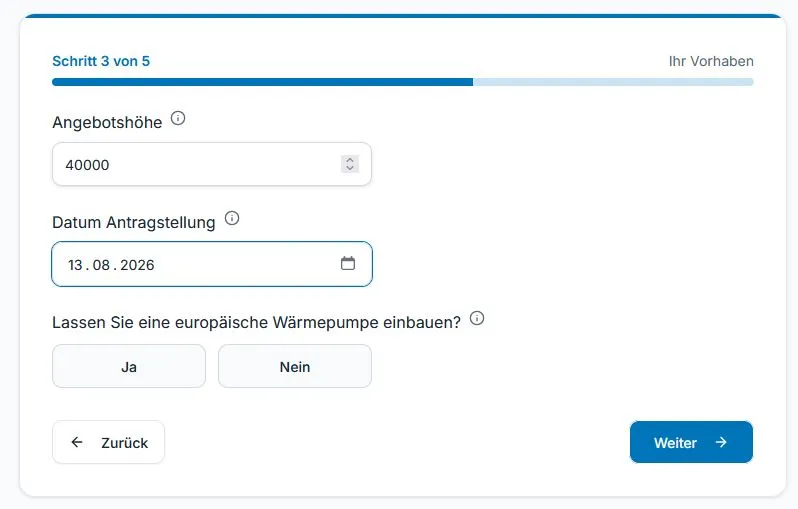 Schritt drei beim Förderrechner des ZVSHK zur neuen BEG-Förderung