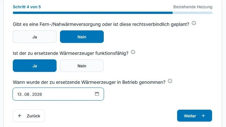 Schritt 4 beim Förderrechner des ZVSHK zur neuen BEG-Förderung