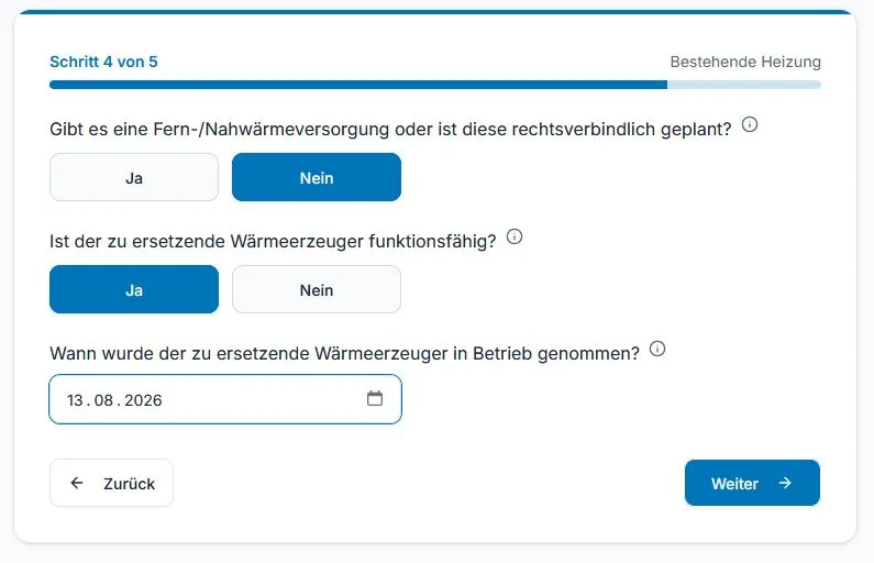 Schritt 4 beim Förderrechner des ZVSHK zur neuen BEG-Förderung