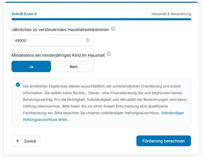 Schritt 5 beim Förderrechner des ZVSHK zur neuen BEG-Förderung