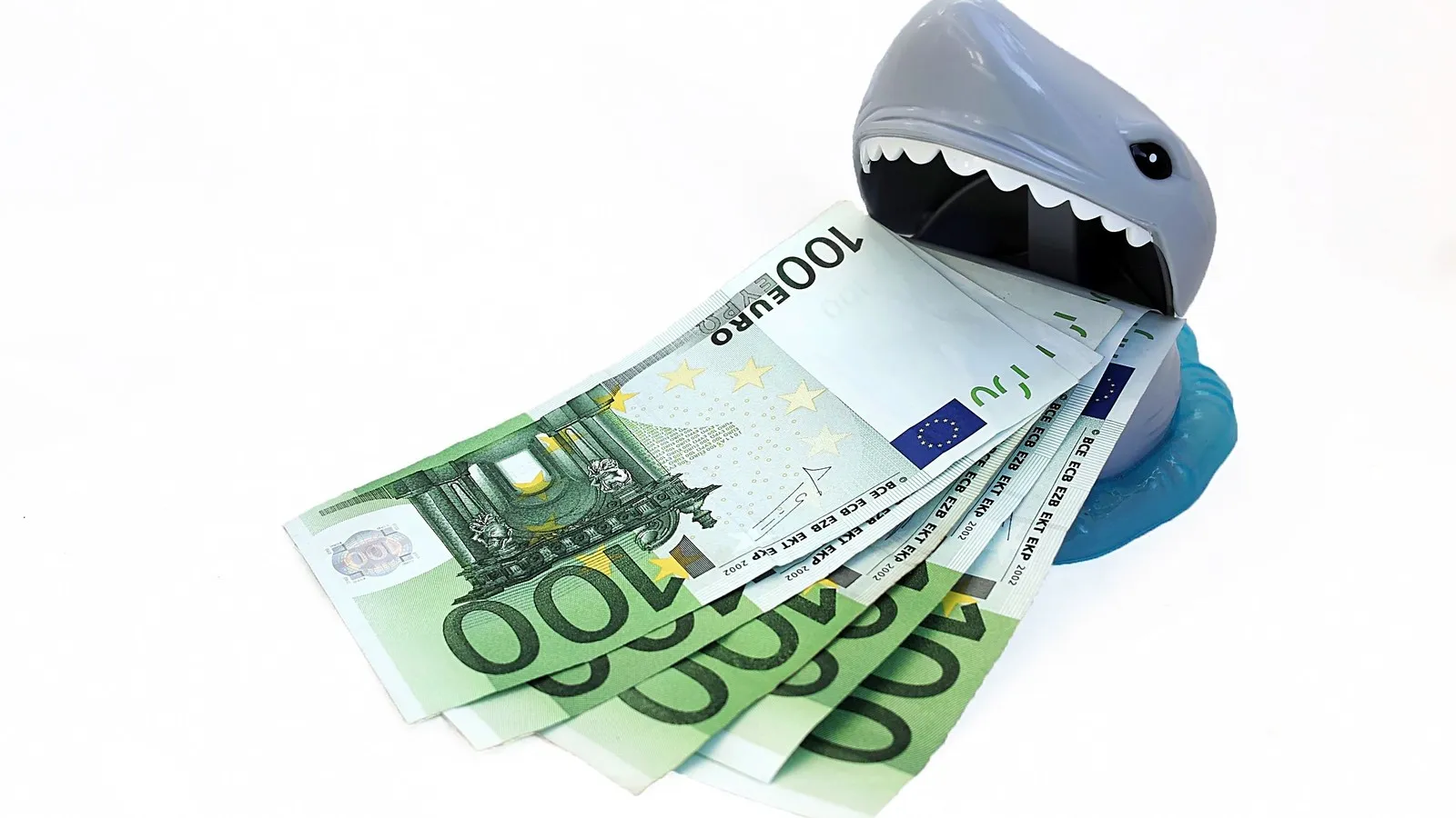 Ein Fisch frisst mehrere 100-Euro-Scheine auf.