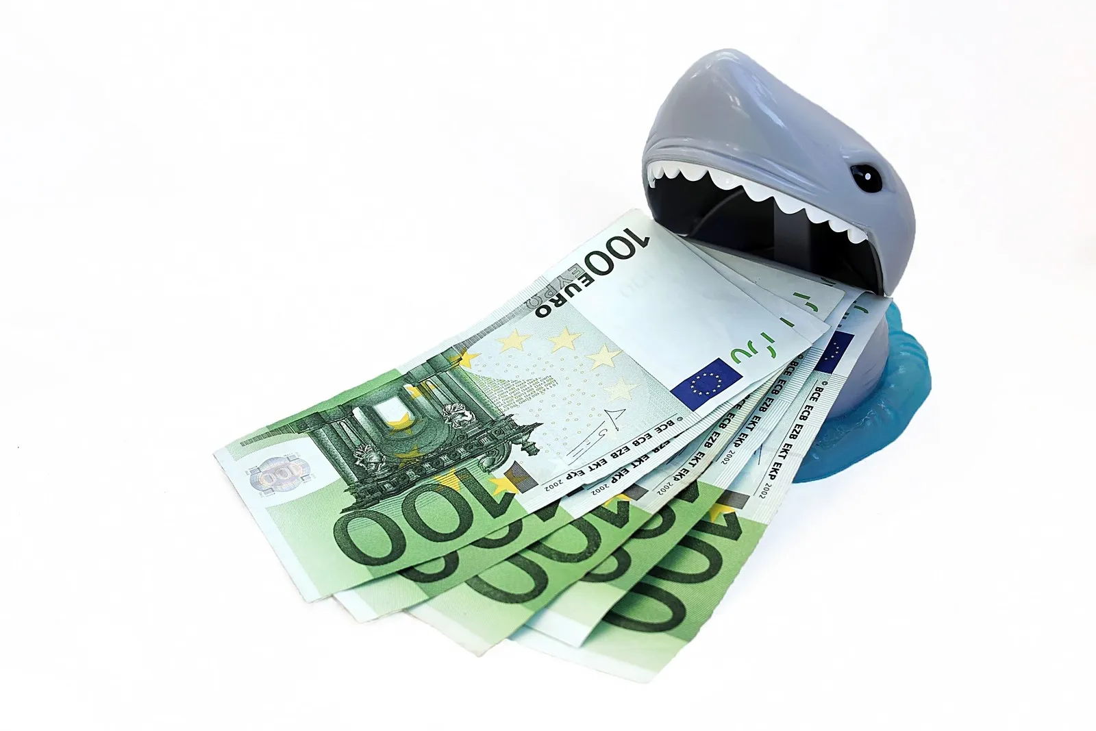 Ein Fisch frisst mehrere 100-Euro-Scheine auf.