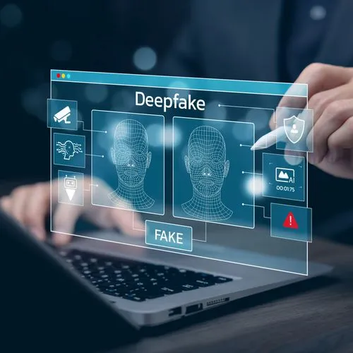 Jemand erstellt an einem Laptop ein Deepfake