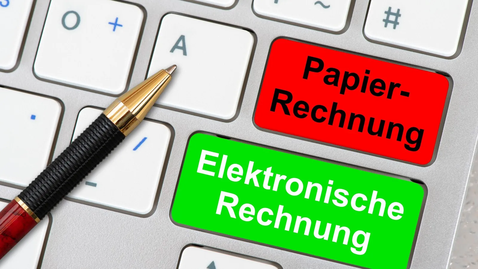 Eine Tastatur eine Computers: Darauf sind sind die Tasten "Elektronische Rechnung" und "Papier-Rechnung" zu finden.