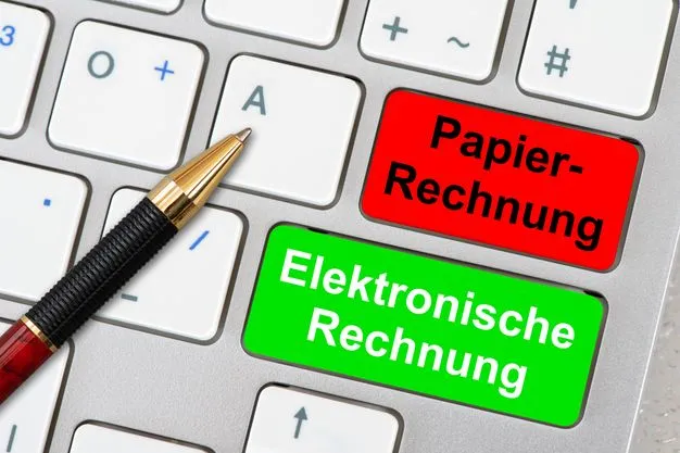 Eine Tastatur eine Computers: Darauf sind sind die Tasten "Elektronische Rechnung" und "Papier-Rechnung" zu finden.