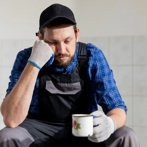 ein frustrierter handwerker macht pause