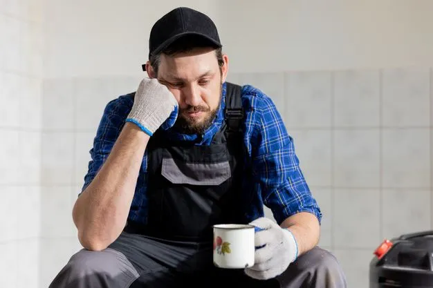 ein frustrierter handwerker macht pause