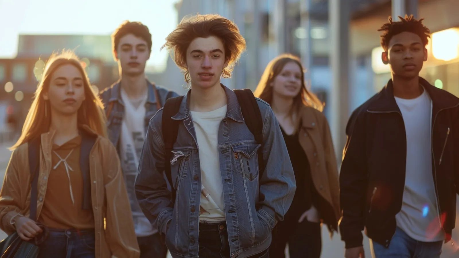 Eine Gruppe Jugendlicher unterwegs in der Stadt.