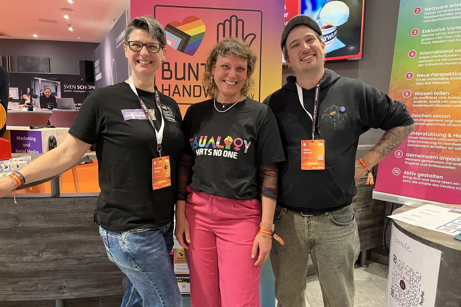 Die Inititiative Buntes Handwerk ist auf auf der Herocon 2026: Corinna Haas, Franziska Nitzsche und Malte Stump setzen sich für mehr Vielfalt im Handwerk ein.
