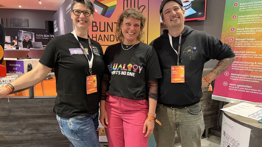 Die Inititiative Buntes Handwerk ist auf auf der Herocon 2026: Corinna Haas, Franziska Nitzsche und Malte Stump setzen sich für mehr Vielfalt im Handwerk ein.