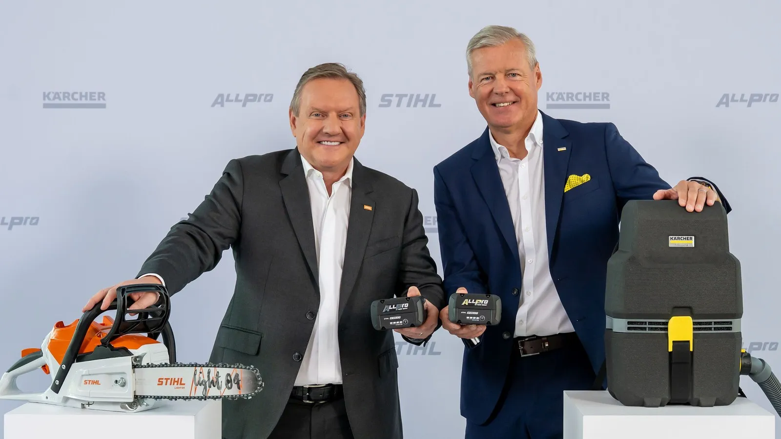 Michael Traub, Vorsitzender des Vorstands der Stihl AG, und Hartmut Jenner, Vorsitzender des Vorstands der Alfred Kärcher SE & Co. KG.