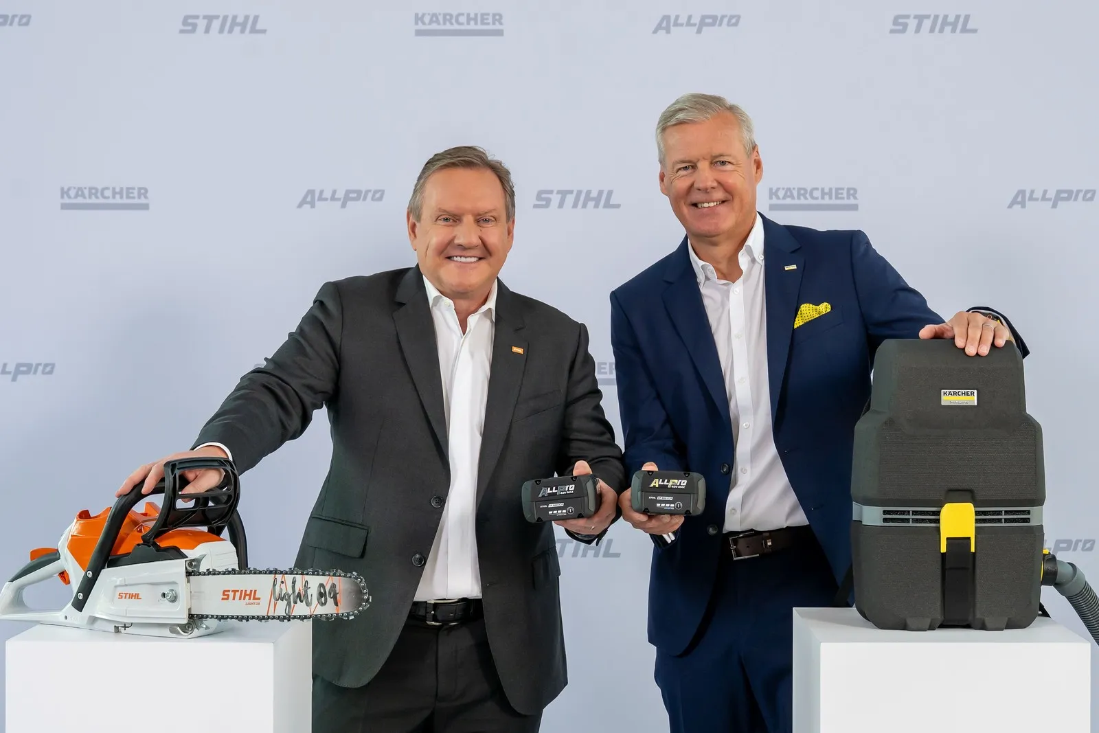 Michael Traub, Vorsitzender des Vorstands der Stihl AG, und Hartmut Jenner, Vorsitzender des Vorstands der Alfred Kärcher SE & Co. KG.