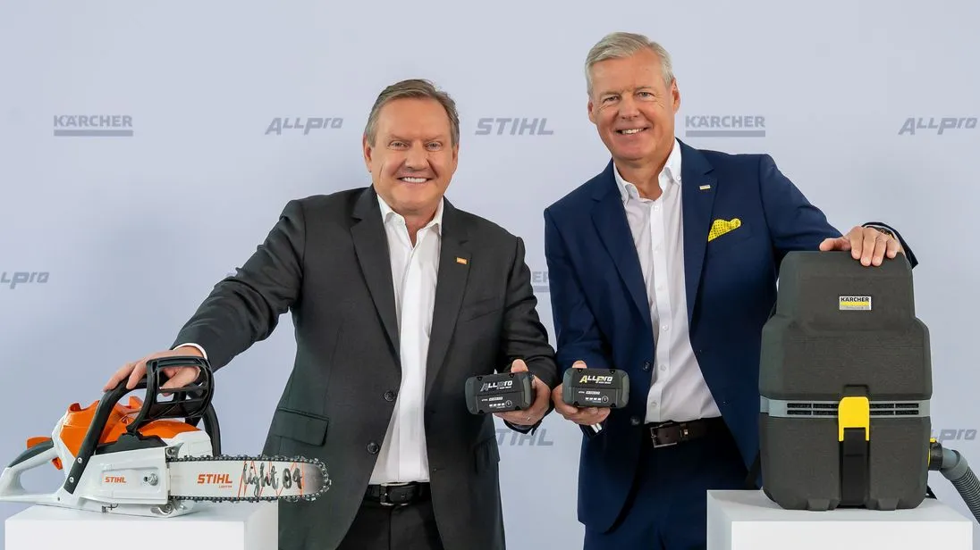 Michael Traub, Vorsitzender des Vorstands der Stihl AG, und Hartmut Jenner, Vorsitzender des Vorstands der Alfred Kärcher SE & Co. KG.