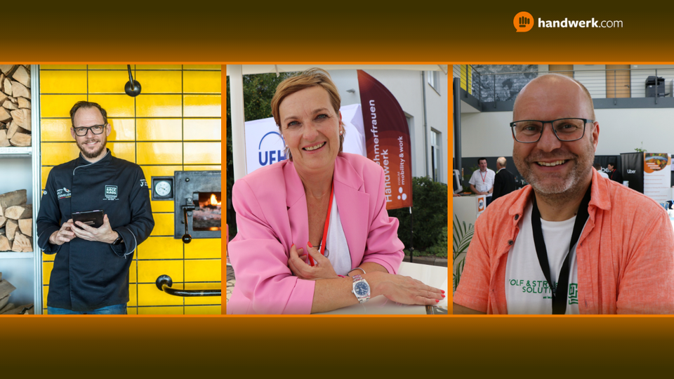 Drei Handwerksbetriebe zeigen, wie KI ihren Arbeitsalltag verändert hat: Andreas Fickenscher, Anke Freund und Bastian Strauß (v. l. n. r.).