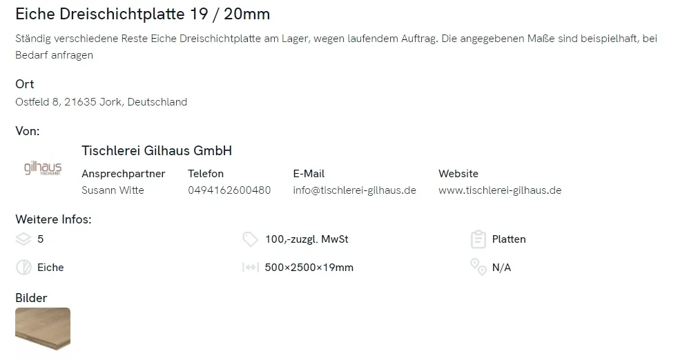So sehen Interessenten die Angebote auf restholzfreunde.de