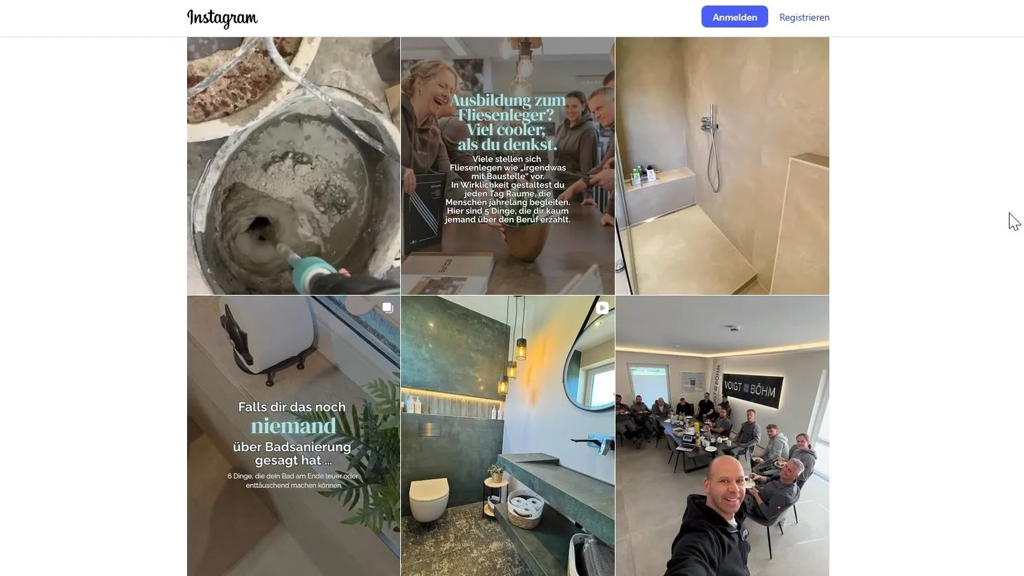 Screenshot des Instragram-Auftritts von Voigt und Böhm Fliesen in Hude.