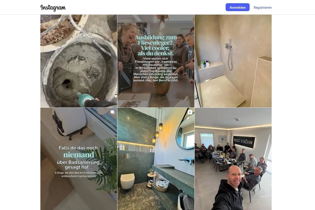 Screenshot des Instragram-Auftritts von Voigt und Böhm Fliesen in Hude.