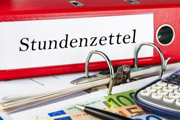 Ein Aktenordner mit Stundenzetteln.